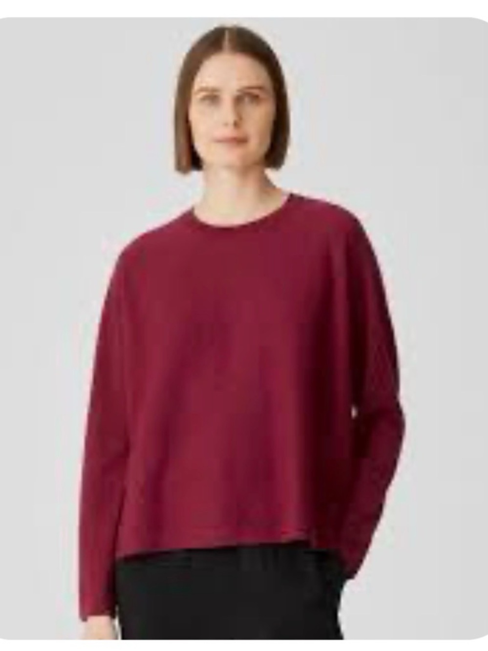 Eileen Fisher Wine Crewneck Long Sleeve Tee Body Form or Loose Fit Depends on sz